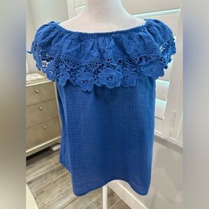 M Cotton Blue Top, Off the Shoulder, Size XS